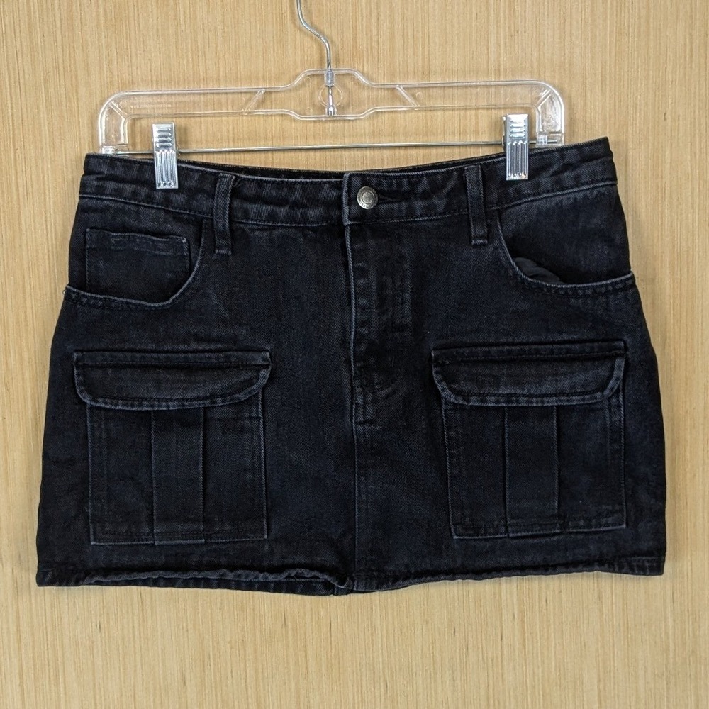 PrettyLittleThing Shape Black Denim Cargo Mini Skirt 6 Faded Y2K Grunge Festival